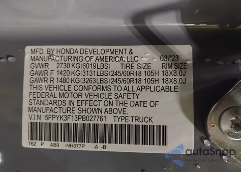 2023 Honda Ridgeline Sport from USA, damaged, VIN 5FPYK3F13PB027761